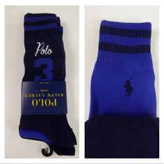 Polo Ralph Lauren Collegiate Design 2 Pairs Included Embroidered Script Polo & #3 On One Embroidered Polo Pony Logo & Stripe Detail On Other Sock Size 10-13, Fits Shoe Size 6-12.5 Crew Socks Style Cotton Blend Bundle W/ Shoes From Our Closet! Brand New With Tags Pricing Is Fair And Quite Firm . Please Let Us Know If You Have Any Questions. Sporty Blue Socks For Winter, Blue Cotton Sporty Socks, Collegiate Design, W Shoes, Socks Style, Polo Pony, Fashion Socks, Casual Socks, Crew Socks