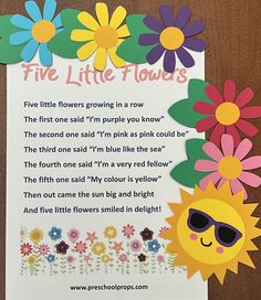 a paper flower poem with the words five little flowers