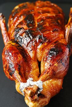 a close up of a cooked turkey on a plate