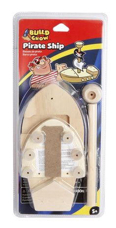 a wooden toy set with two pieces of wood in the shape of a boat and an object