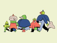 an image of some cartoon characters walking together