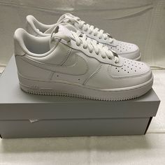 New In Box. Nike Air Force 1. All White. Size 9 In Women And 7.5 In Men. White Air Force 1 Outfit, Air Force 1 All White, Air Force 1 White, Nike Air Force 1 Shoes, Air Force 1 Outfit, Air Force 1 Shoes, White Air Force 1, Birthday Gift Baskets, Box Nike