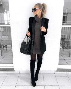 Black Over The Knee Boots, Work Outfits Women, Fall Fashion Outfits, Business Casual Outfits, Mode Inspiration, Winter Fashion Outfits, Outfits Casuales, Over The Knee Boots