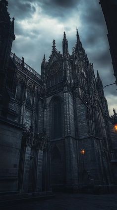 an old gothic cathedral lit up at night