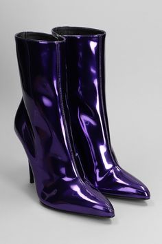 Brytta High heels Ankle boots in Viola patent leather, side zip closure, pointed toe, patent leather effect, seam details, heel 10. 5, Made in Italy | Giuseppe Zanotti Women's Brytta High Heels Ankle Boots in Viola Patent Leather in Purple | FW23/24 Purple Ankle Boots, High Heels Ankle Boots, Purple Boots, Costume Shoes, Stunning Shoes, Pointed Toe Boots, Italian Shoes, High Heel Boots Ankle, Purple Leather