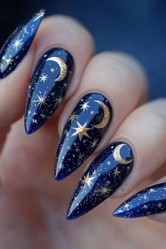 Mystic Nails, Cosmic Nails, Modern Mystic, Navy Nails, Witch Nails, Sky Nails, Fantasy Nails, Moon Nails