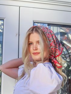 The sweetest accessory for Spring and Summer, the Belle is a double faced cotton scarf with contrasting crocheted trim. It is handmade in Santander in a sweet flower pattern on one side and a mini red gingham fabric on the other. It features a red crocheted trim on four sides. It is perfect to add color to any outfit, and wear in multiple ways: around the neck, tied under the chin or on the back of your neck, or as you like. Material: 100% cotton Size: 26 x 26 inches HANDMADE IN SANTANDER, SPAIN Santander Spain, Mini Scarf, Sweet Accessories, Scarf Outfit, Gingham Fabric, Peasant Style, Red Gingham, Cotton Scarf, Crochet Trim