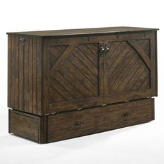 a large wooden cabinet with two doors and drawers