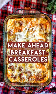 make ahead breakfast casserole recipe with text overlay