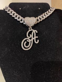 Women Fashion Jewelry Rhinestone initials ,  Pendant Necklace Alloy Medal Cuban Link Chain please put the letter you would like in the notes Initials Pendant, Chains Women, Cuban Chains, Girly Accessories, Cuban Link Chain, Rhinestone Jewelry, Cuban Chain, Cuban Link, Link Chain