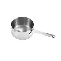 a stainless steel pan with a handle on a white background