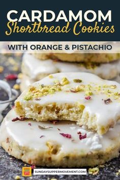 orange and pistachio shortbread cookies with icing