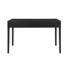 a black table with two drawers on one side and an open drawer on the other