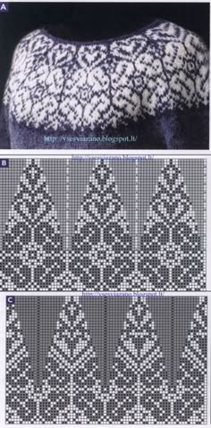 the knitting pattern is shown in three different colors