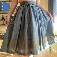 Waist: 25” Open To Reasonable Offers! Vintage Blue Full Skirt, Blue Lined Vintage Skirt, Vintage Blue Lined Skirt, Fitted Vintage Blue Skirt, Vintage Skirts 1950s, Piano Skirt, Vintage Paisley, Vintage Skirts, 1950s Vintage