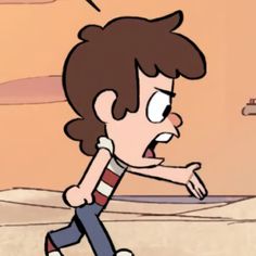 a cartoon boy with his mouth open and one hand on his hip as if he was yelling