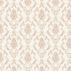 a white and gold wallpaper with an ornate design