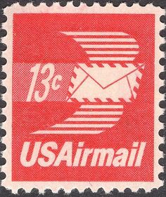 the us airmail stamp is red and black