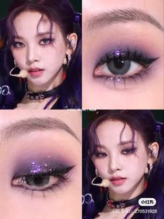 Xv Eye Makeup, Kpop Purple Makeup, Makeup Looks Kpop Idol, Blackfire Makeup, Korean Makeup Kpop Idol, Cute Makeup Looks Eye Shadow, Purple Eye Makeup Douyin, Makeup For Double Eyelid, K Idol Makeup