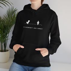 Stay cozy and cool with this fun hoodie featuring the iconic Google dinosaur game and the laid-back phrase 'No internet? Who cares?' Perfect for those who embrace the offline life, this hoodie brings a playful twist to your wardrobe while keeping you comfortable and stylish. Google Dinosaur Game, Google Dinosaur, Dinosaur Game, No Internet, Gaming Hoodie, Design Sweatshirt, Modern Trend, Style Hoodie, Cotton Hoodie