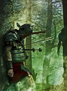 a man in armor holding a bow next to a tree with the words,'teuto