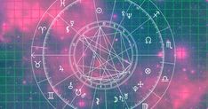 the zodiac sign is in front of a purple and blue background with stars on it