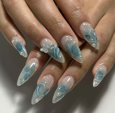 Sky Blue Nail Art, Simple Blue Nails, Sky Blue Nails, Dark Blue Nails, 2024 Nails, Solid Color Nails, Formal Nails, Prom 2024, Blue Nail Art