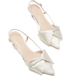 kate spade new york marseille bow pointed toe slingback pump (Women) | Nordstrom Kitten Heels Wedding, Kate Spade Wedding, Ivory Pumps, Wedding Shoes Low Heel, Bridal Flats, Bridal Shoes Flats, Wedding Shoes Bride, Wedding Shoes Flats, Wedding Flats