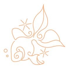 an orange line drawing of a fish with stars on it's head and tail