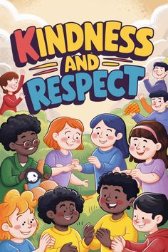 Children playing together cheerfully under the words "Kindness and Respect". Social Values, Good Values, Positive Communication, Manners For Kids, Positive Environment, Promise Keeper, Doers Of The Word, Teaching Manners, Work Relationships