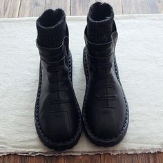 Round Toe Anti-Horizontal Bottom Handmade Art Short Boots May 2021 New-Arrival 35 Black Leather Art, Retro Color, Art Handmade, Engagement Anniversary, Dansko Professional Clog, Short Boots, Handmade Art, Low Heels, Winter Boot