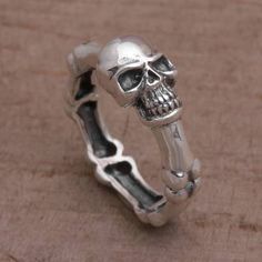 Sterling silver ring, 'Skull Champion' - Handcrafted 925 Sterling Silver Skull Ring from Bali #halloween #halloweenjewelry #skulljewelry Sterling Silver Skull Rings, Grunge Jewelry, Silver Skull Ring, Edgy Jewelry, Dope Jewelry, Skull Jewelry, Funky Jewelry, Sterling Silver Dangle Earrings, Skull Ring