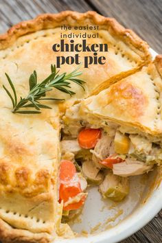 a chicken pot pie on a white plate