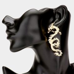 • Color : Gold• Theme : Animal • Size : 1" X 2.5"• Post Back• Lead and Nickel Compliant• Metal Dragon Earrings Crystal Necklace Diy, Metal Dragon, Silver Theme, Clay Dragon, Dragon Earrings, Gold Theme, Gold Dragon, Cool Gear, Silver Dragon