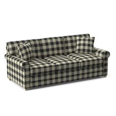 a black and white checkered couch on a white background