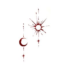 the sun and moon are drawn in red ink