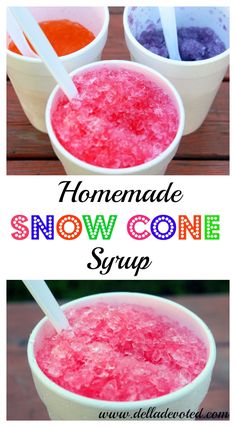 homemade snow cone syrup recipe in two bowls with spoons