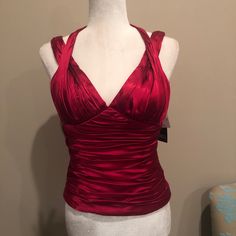 Beautiful Satin Halter Top. Open Back. Side Zipper. Quality Designer. Quality Material. Size 6. New With Tags. Y2k Things, Red Satin Top, Red Sleeveless Top, 90s Y2k Fashion, 2000s Fashion Trends, 2000s Clothes, Curly Hair Tips, Satin Top, Red Satin