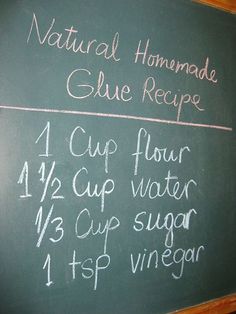 a chalk board with some writing on it in front of a blackboard that says blue recipe