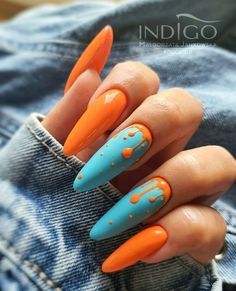 Freehand Nail Designs, Water Droplet Nail Art, Pride Chrome Nails, Two Toned Nails Designs, Agate Nails, Animated Nails, Nail Designs Stiletto, Edc Nails, Unghie Sfumate