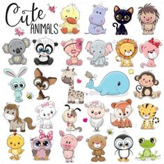 the cute animals are all grouped together