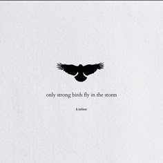 a black and white photo with a quote on it that says, only strong bird fly in the storm