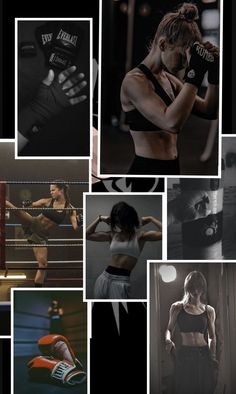 a collage of photos showing women in boxing gear