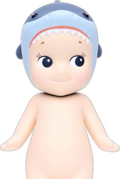 an image of a baby doll that is wearing a blue hat and holding his hands out to the side