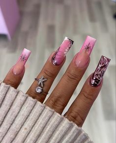 Girly Acrylic Nails Designs, Pink Abstract Nails, Nicki Minaj Nails, Be Girly, Pink Chrome Nails, Acrylic Toe Nails, Pink Chrome, Drip Nails, Colored Acrylic Nails