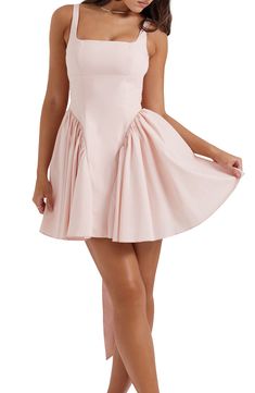 HOUSE OF CB Florianne Bow Back Dress | Nordstrom Monterey Cypress, Bow Mini Dress, Voluminous Skirt, Skater Style Dress, Neutral Heels, Ivory Fabric, Estilo Preppy, Mini Robes, Bow Dress