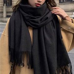 Super Cute And Stylish Ships In 5-10 Business Days Black Scarf Outfit, Big Scarves, Christmas Outfit Aesthetic, Scarf Aesthetic, Fuzzy Scarf, Thick Scarf, Plain Scarves, Warm Shawl, Big Scarf