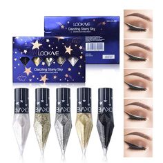 PRICES MAY VARY. ✨5 Colors Liquid Glitter Eyeliner --- Unique diamond shape design, made eyeliner charming and pretty.5 colors:such as 01# Glitter White, 02# Rainbow Silvery,03# Glitter Silvery,04# Champagne Gold and 05# Shimmer Black. ✨Highly Pigmented Sparkle Eye Liner Makeup --- The nib is soft and smooth,easy to apply,the pearls are very good and easy to stretch.The shimmer Eyeliner has good waterproof and anti-sweat effect and is not easy to be soiled,you can create a charming and elegant e Eyeshadow Silver, Diamond Packaging, Eyeliner Set, Ideal Makeup, Eyeliner Liquid, Long Lasting Eyeliner, Glitter Eyeliner, Apply Makeup, Shimmer Eyeshadow