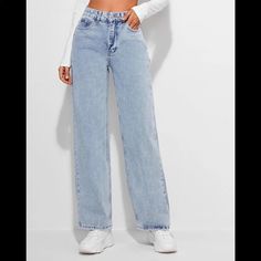 New And Never Used. My Daughter Is 5’3 And Said It Was A Tad Bit Too Long. She’s Normally A Size 5 In Womens But The Closest Sizes Were Either 4 Or 6. 88% Customers Voted These Jeans True To Size. Medium (Size Us 6) Bust Size: 35.5-37 Inch Hips Size: 37.4-39 Inch Waist Size: 27.6-29.1 Inch Celana Jogger Wanita, High Waist Straight Jeans, Mama Jeans, Mode Instagram, Jeans Outfit Women, Denim Pants Women, Outfit Jeans, Jeans Casual, Ținută Casual