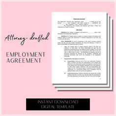 an employment agreement is shown on top of a pink background